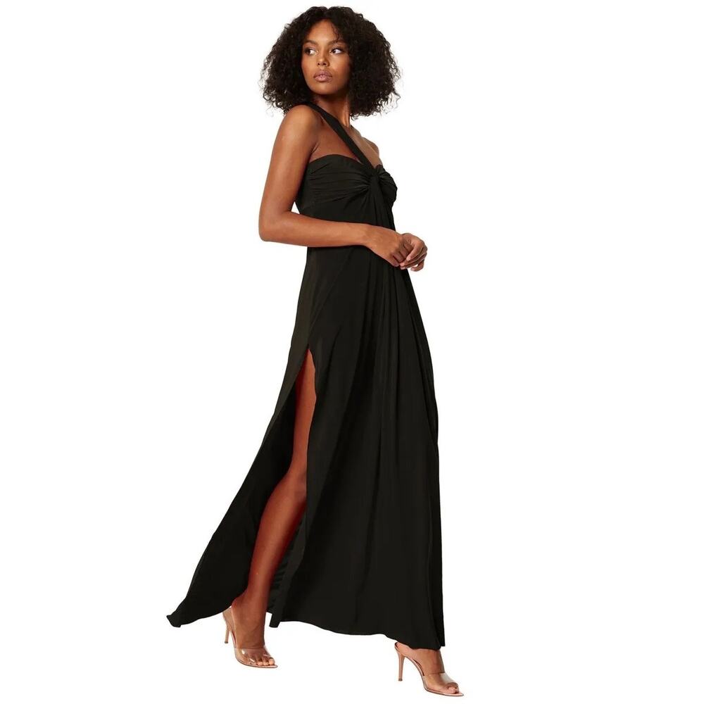 NWT Misa Thora Grecian Ruched Bust High Slit Maxi Dress Black Small
